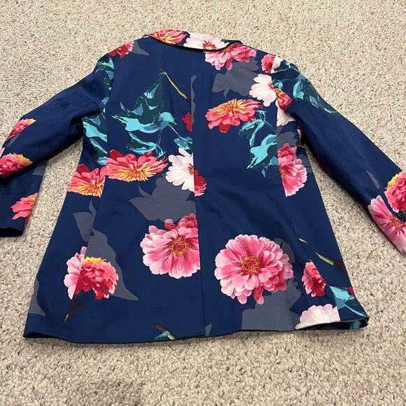 Banana Republic Floral Blazer Sz 14 Gerber Daisy Blue Pink Casual Preppy Spring - Picture 7 of 7